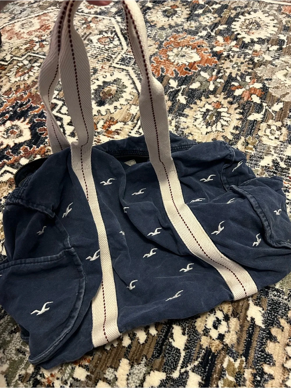 Hollister Navy Canvas Tote with White Strap Detailing